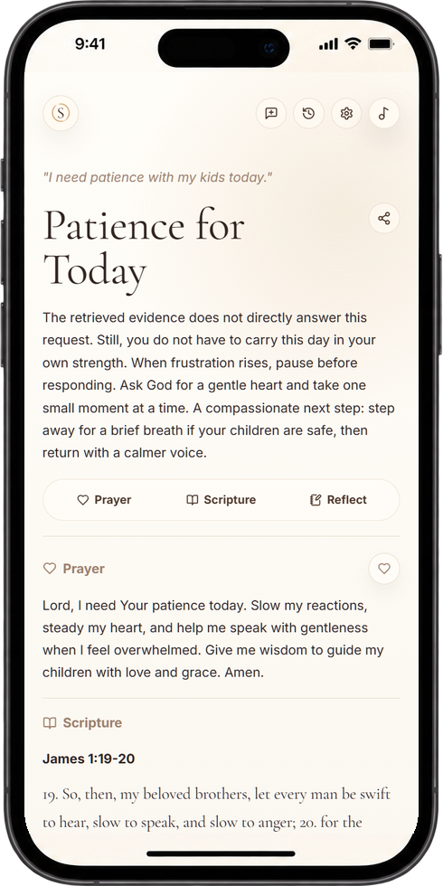 Selah reflection screen with prayer and Scripture